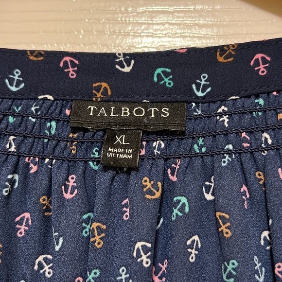 Talbots XL anchor print, navy long sleeve blouse. - Picture 2 of 6
